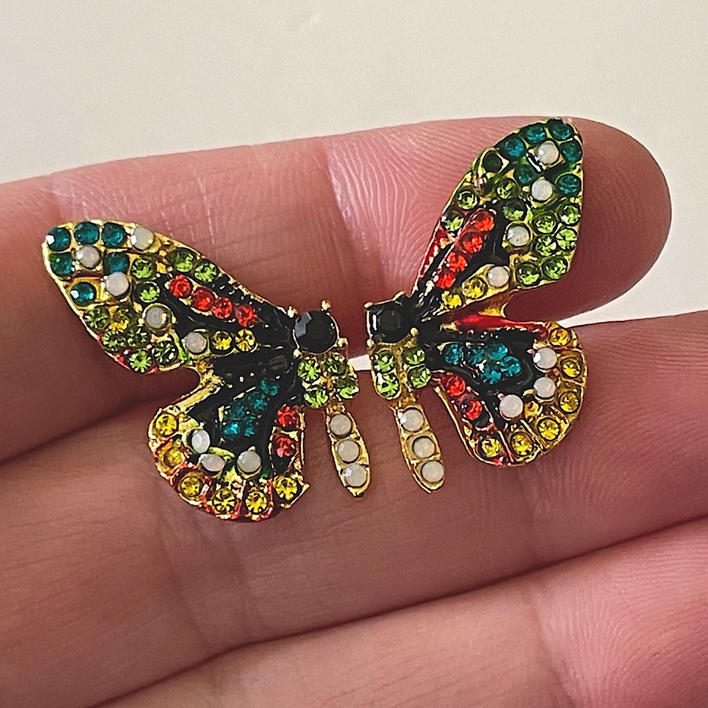Multicolor rhinestone colorful Butterfly stud earrings similar to free people